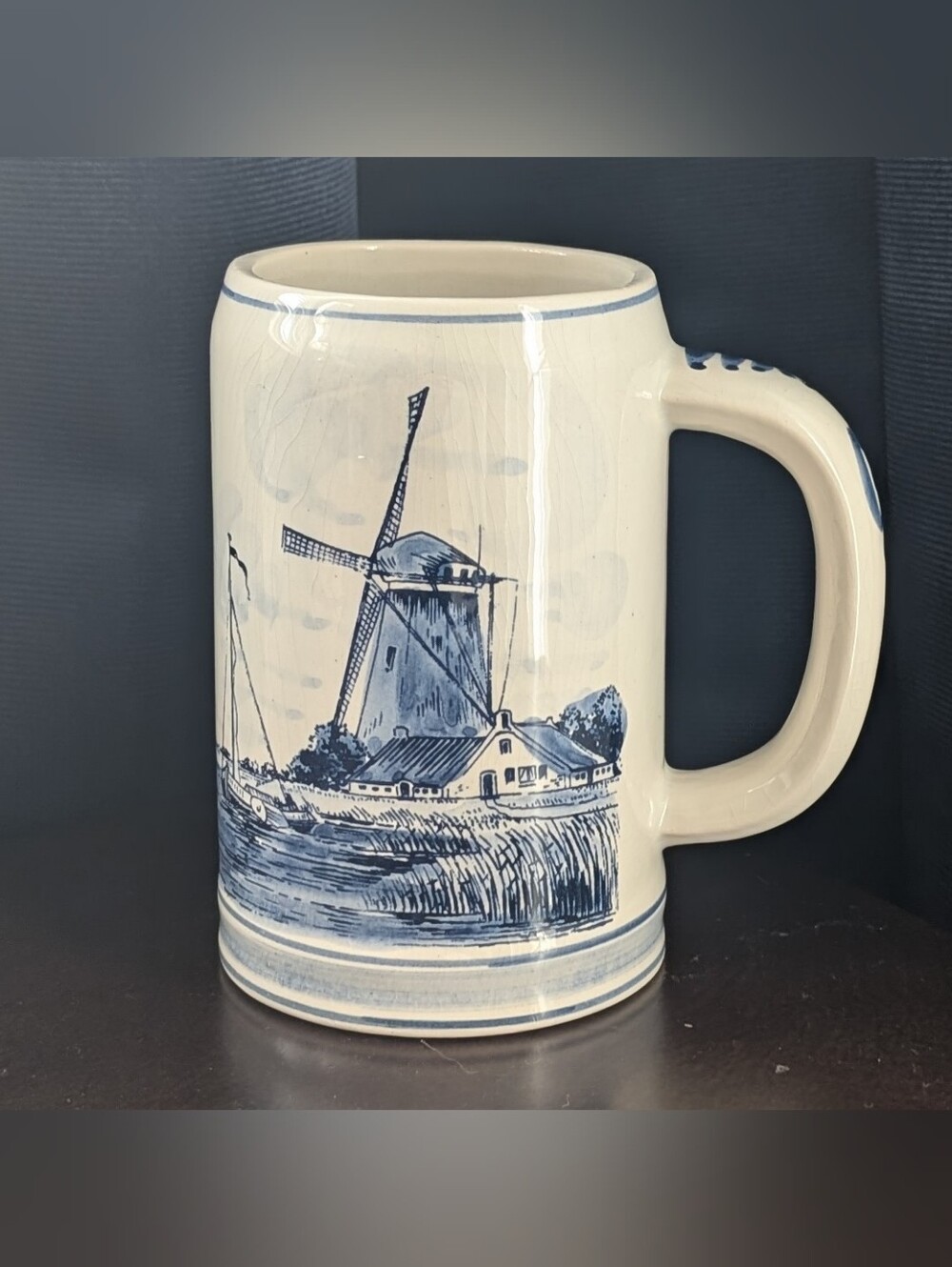 Delft Blue Hand-Painted Blue & Cream Ceramic Windmill Mug 5 Inches